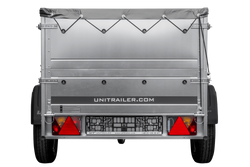Przyczepka samochodowa 200x106 UNITRAILER GARDEN 200 KIPP z burtami BIS i pokrowcem szarym