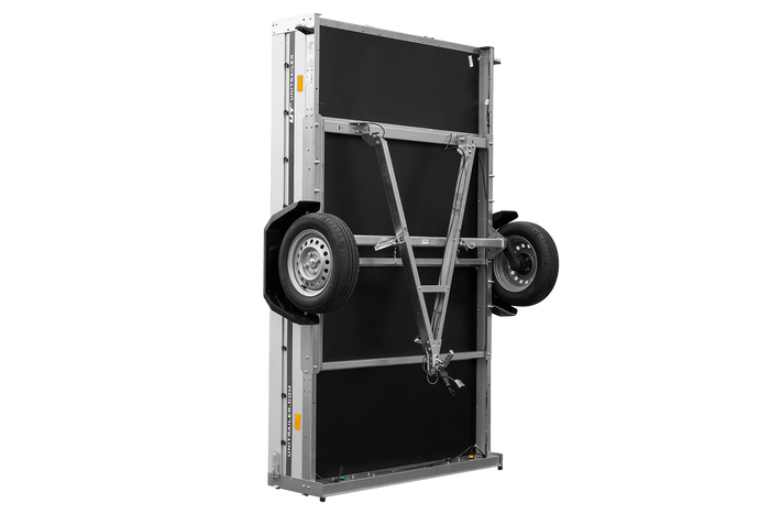 Przyczepka jednoosiowa z burtami aluminiowymi 264x150 Unitrailer Garden 265 KIPP ALU z burtami BIS, stelażem H-0 i pokrowcem szarym