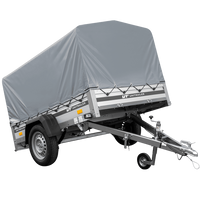 Przyczepka samochodowa na resorach z burtami aluminiowymi 200x125 Unitrailer Garden 201/R KIPP ALU ze stelażem H-800 i pokrowcem szarym