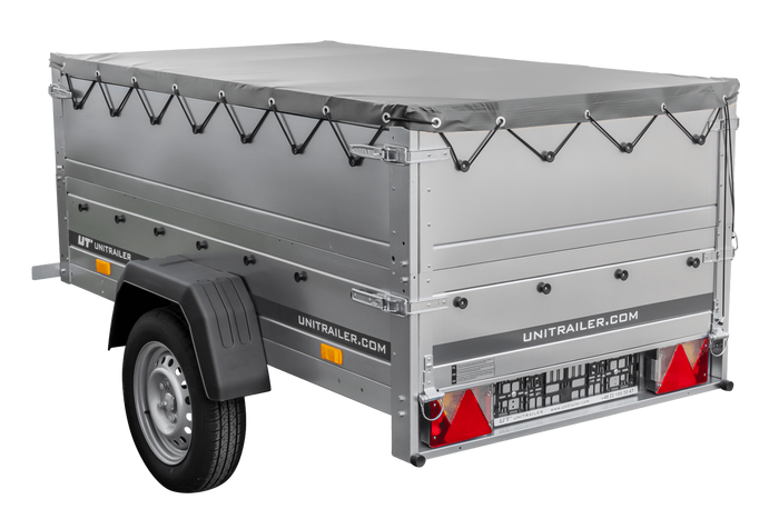 Przyczepka jednoosiowa 200x106 UNITRAILER GARDEN 200 KIPP z burtami BIS, stelażem H-0 i pokrowcem szarym
