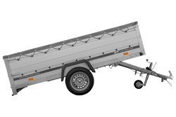Przyczepka jednoosiowa z burtami aluminiowymi 264x150 Unitrailer Garden 265 KIPP ALU z burtami BIS, stelażem H-0 i pokrowcem szarym